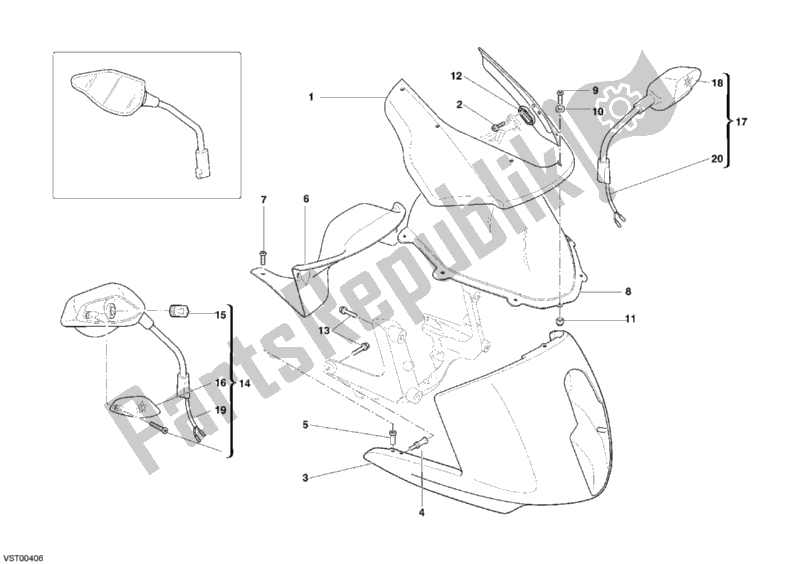 All parts for the Cowling of the Ducati Multistrada 1100 USA 2008